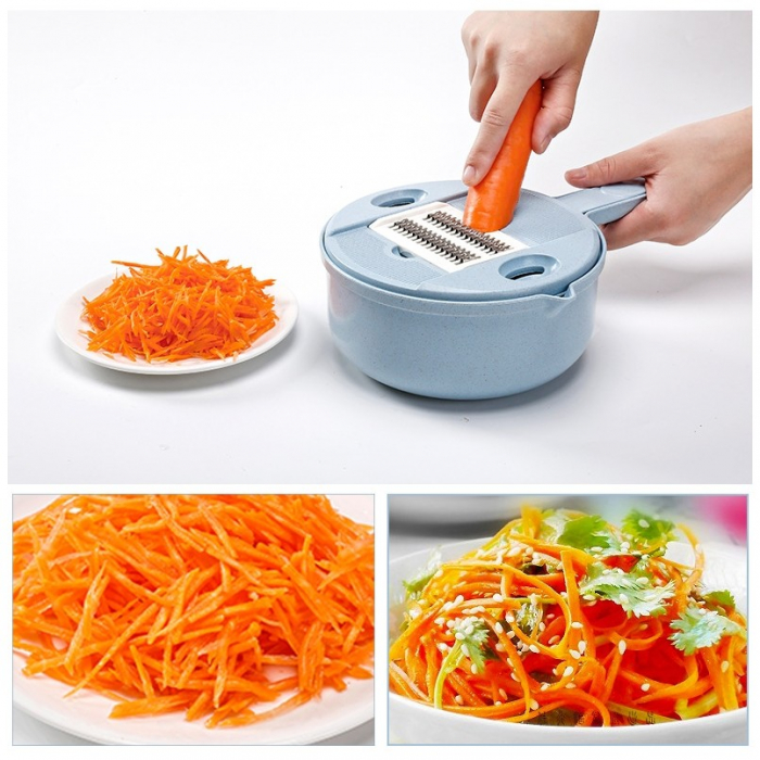 Razatoare multifunctionala Flippy pentru legume, fructe, branzeturi, 10 piese, 27.6x8 cm, albastru [2]