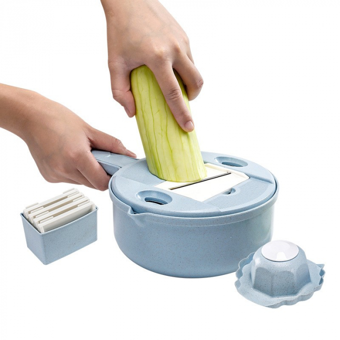 Razatoare multifunctionala Flippy pentru legume, fructe, branzeturi, 10 piese, 27.6x8 cm, albastru [5]
