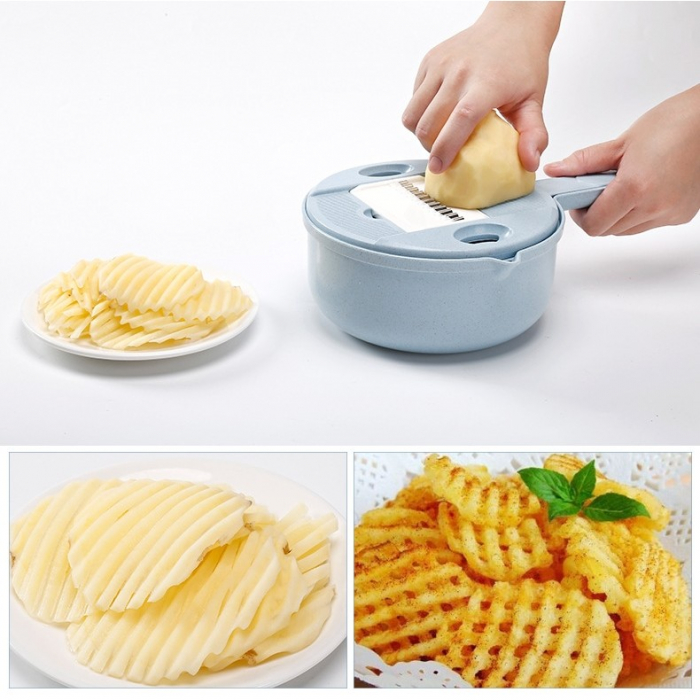 Razatoare multifunctionala Flippy pentru legume, fructe, branzeturi, 10 piese, 27.6x8 cm, albastru [4]
