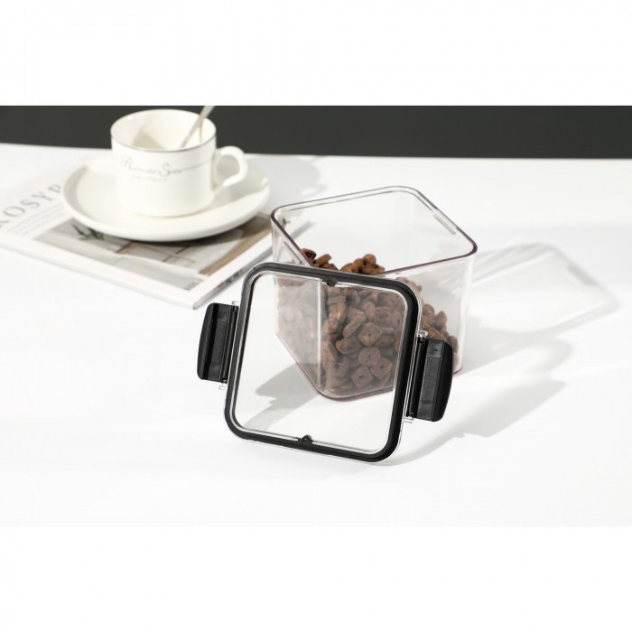 Recipient din Plastic, Flippy, pentru Alimente/Obiecte, Inchidere Ermetica, 10.2 x 9.8 cm, 700 ml, Transparent [2]