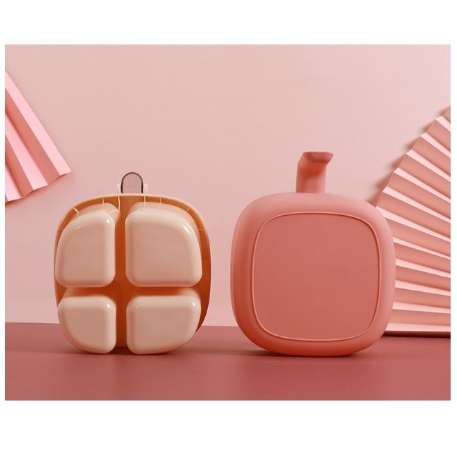 Recipient pentru condimente Flippy, 4 casute, potrivit pentru sare, cimbru, piper, condimente, 4 lingurite din plastic, capac din plastic, maner, 14x14x8 cm, roz [2]