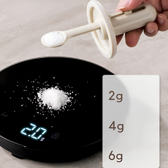 Recipient pentru Depozitarea Condimentelor, Flippy, Borcan din Sticla, Capac si Lingura Incorporate, Uz Casnic, 300 ml, 7.1x7.1x14.8 cm, Gri [3]