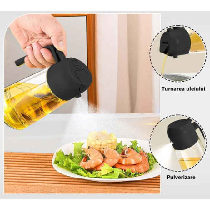 Lichidare Recipient Ulei, Flippy, 2in1, Functie Spray/Turnare, din Sticla, 470 ml, Fara Scurgere, Negru [2]