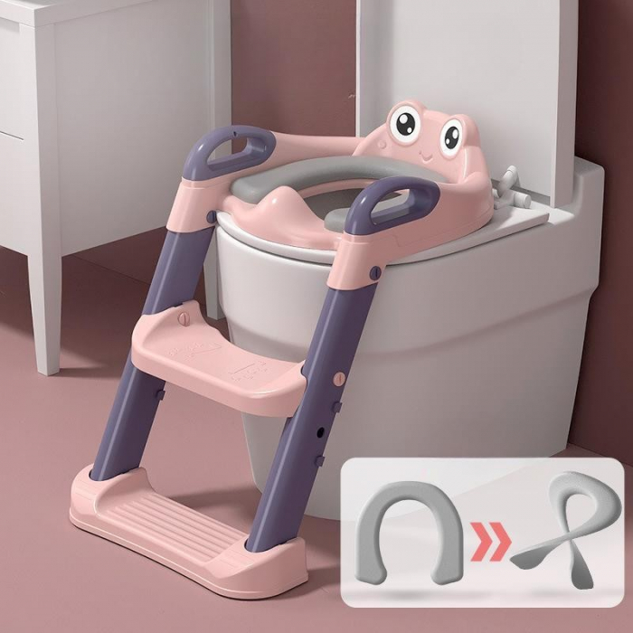 Reductor si Scaunel Inaltator WC, Flippy, pentru Copii 1 - 7 Ani, 2 Trepte Reglabile, Pliabil, Colac Moale, cu Spatar si Manere, Inaltime 54/58 cm x 39.5 x 35 cm, din Plastic+PVC, Roz/Mov [5]