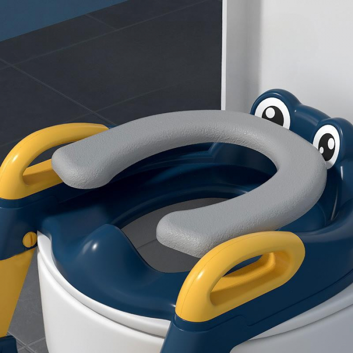 Reductor si Scaunel Inaltator WC, Flippy, pentru Copii 1 - 7 Ani, 2 Trepte Reglabile, Pliabil, Colac Moale, cu Spatar si Manere, Inaltime 54/58 cm x 39.5 x 35 cm, din Plastic+PVC, Albastru/Portocaliu [5]