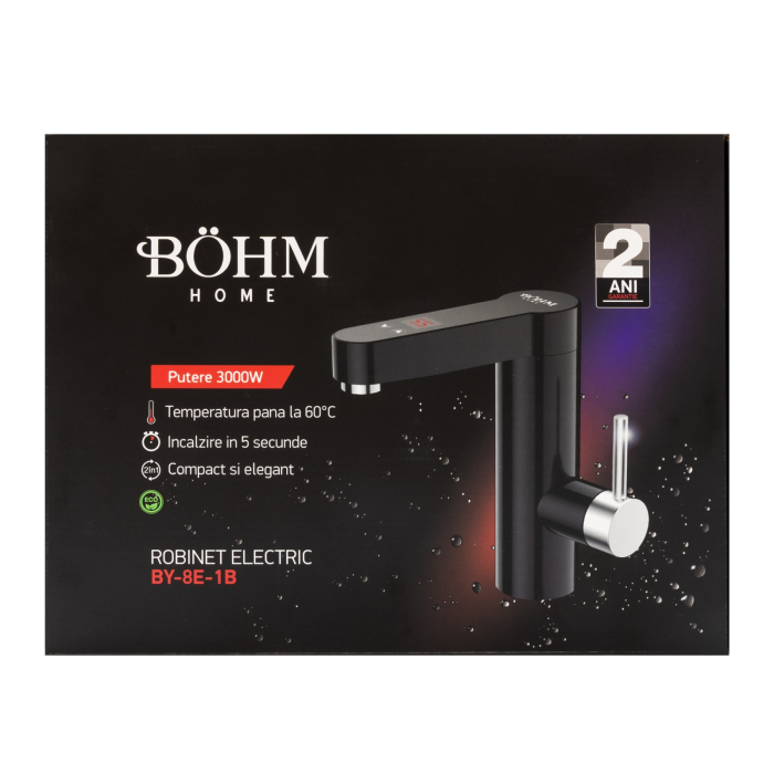Robinet electric Negru, Compact cu afisaj digital BoHM BY-8E-1B, 3000 W [2]