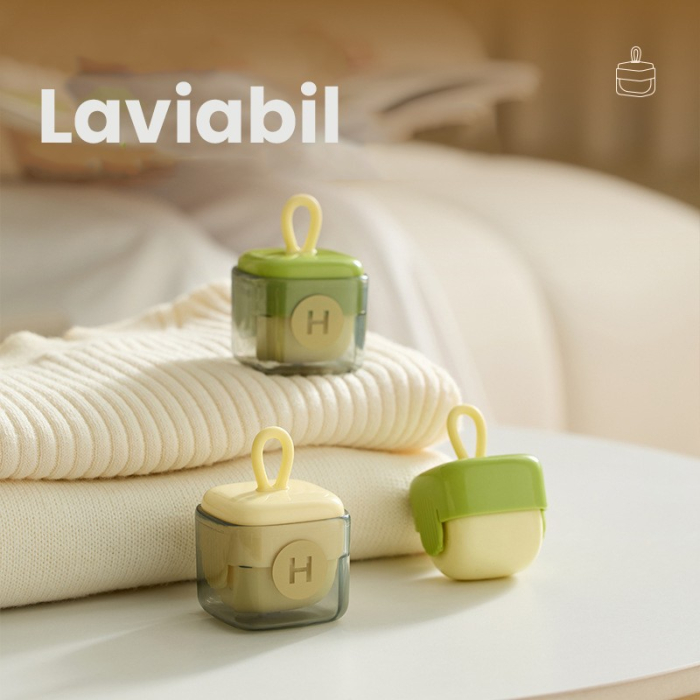 Rola pentru scame, Flippy, Indreptator de Scame Laviabila, forma de Cub din plastic, Portabil si Dragut 6 x 4.3 x 4.3 cm, Alb Crema [3]