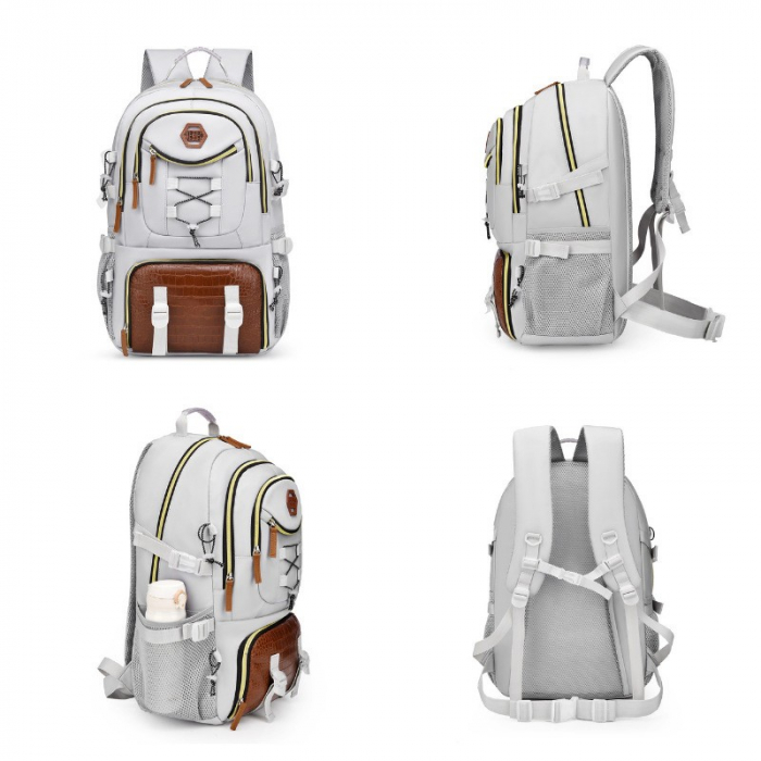 Rucsac Multifunctional pentru Calatorie, Flippy, pentru Alpinism, Voiaj, Drumetii, din Panza Oxford, 34x16x52 cm, Alb [2]