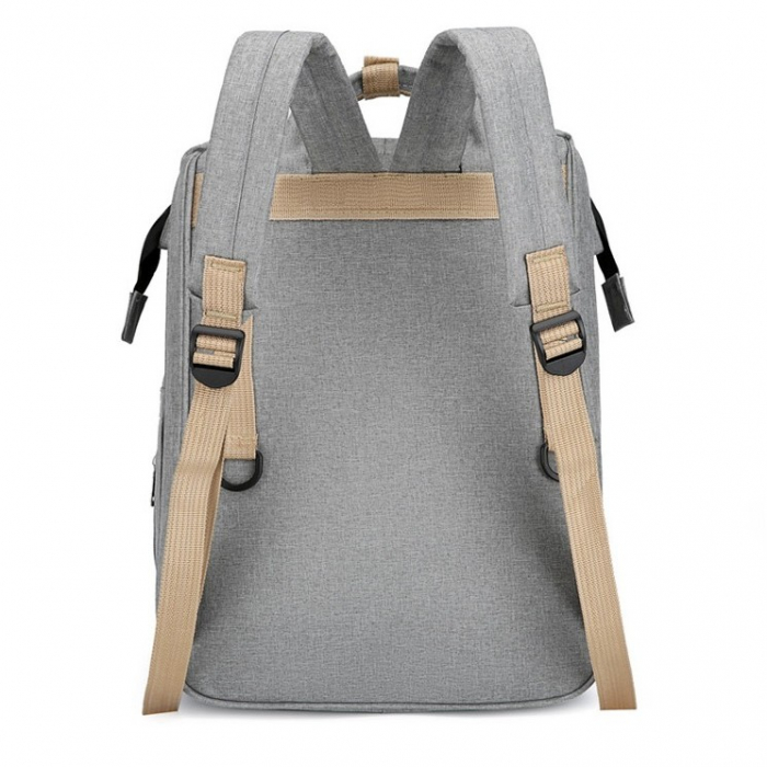 Rucsac Multifunctional pentru Mamici, Flippy, cu Patut Pliabil si Baza de Schimbat, Rezistent la Apa, Capacitate Mare, Usor, Compartimente Multiple, Buzunar Termic pentru Lapte, 42 x 32 x 22 cm, Gri [4]