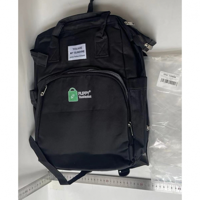 Rucsac Multifunctional pentru Mamici, Flippy, cu Patut Pliabil si Baza de Schimbat, Rezistent la Apa, Capacitate Mare, Usor, Compartimente Multiple, Buzunar Termic pentru Lapte, 42 x 32 x 22 cm, Negru [2]
