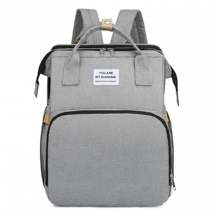 Rucsac Multifunctional pentru Mamici, Flippy, cu Patut Pliabil si Baza de Schimbat, Rezistent la Apa, Capacitate Mare, Usor, Compartimente Multiple, Buzunar Termic pentru Lapte, 42 x 32 x 22 cm, Gri [5]