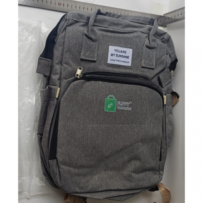 Rucsac Multifunctional pentru Mamici, Flippy, cu Patut Pliabil si Baza de Schimbat, Rezistent la Apa, Capacitate Mare, Usor, Compartimente Multiple, Buzunar Termic pentru Lapte, 42 x 32 x 22 cm, Gri [2]