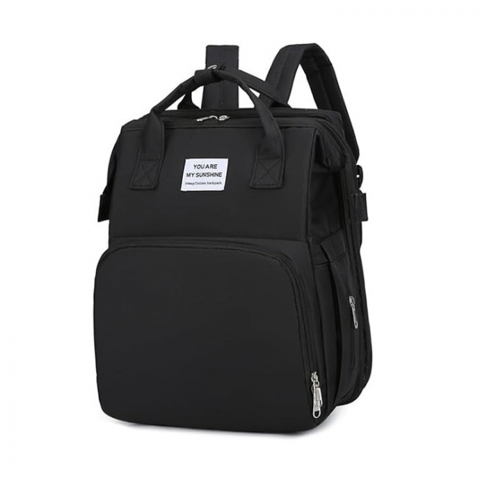 Rucsac Multifunctional pentru Mamici, Flippy, cu Patut Pliabil si Baza de Schimbat, Rezistent la Apa, Capacitate Mare, Usor, Compartimente Multiple, Buzunar Termic pentru Lapte, 42 x 32 x 22 cm, Negru [6]