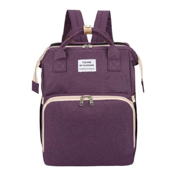 Rucsac Multifunctional pentru Mamici, Flippy, cu Patut Pliabil si Baza de Schimbat, Rezistent la Apa, Capacitate Mare, Usor, Compartimente Multiple, Buzunar Termic pentru Lapte, 42 x 32 x 22 cm, Mov [1]