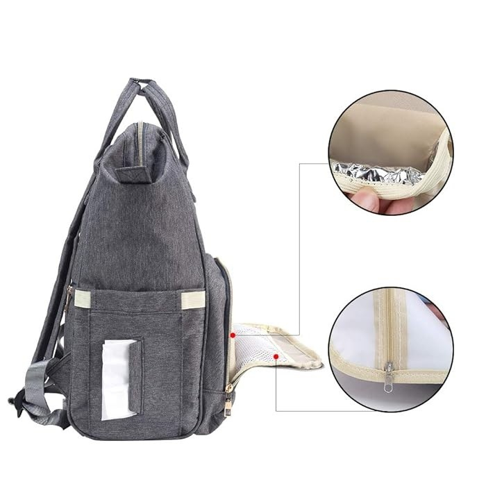 Rucsac Multifunctional pentru Mamici, Flippy, din Panza Oxford, Compartimentare Multipla, Impermeabil, 43 x 18 x 26 cm, Gri Inchis [4]