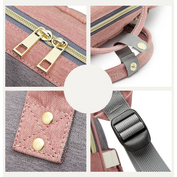 Rucsac Multifunctional pentru Mamici, Flippy, din Panza Oxford, Compartimentare Multipla, Impermeabil, 43 x 18 x 26 cm, Roz/Gri [6]