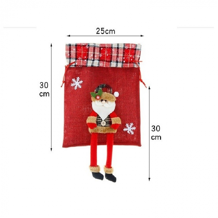 Sac cadouri Flippy, tematica Mos Craciun, Material Textil, 30x25 cm, cu Siret, Rosu [4]