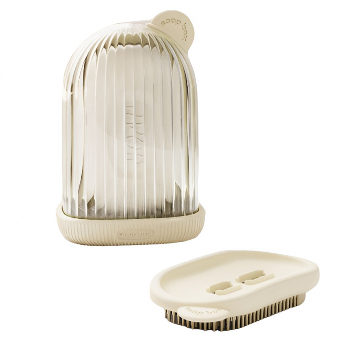 Sapuniera de Calatorie, Flippy, Suport pentru Sapun cu Scurgere a Apei, Recipient cu Capac Depozitare, Savoniera pentru Baie, 12.6x6.1x8.4cm, Crem [1]