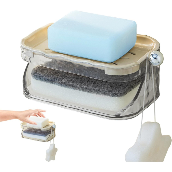 Savoniera Dubla, Flippy, 2 Straturi, Instalare fara Perforare, Agatatoare Burete, 13.5 x 8.5 x 6 cm, Bej [7]