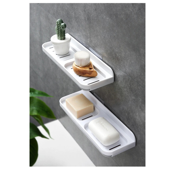 Savoniera Dubla, Flippy, de Perete, cu Compartiment de Scurgere, Montare prin Lipire, 26 x 8 x 4 cm, Alb/Gri [3]