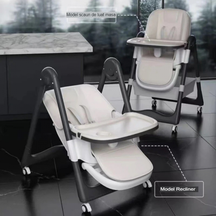 Lichidare Scaun de Masa pentru Bebelusi si Copii, Flippy, 2 Tavite si Husa Detasabile, Multifuncțional, Stabil, Centura de Siguranta, Inaltime Ajustabila, Spatar Reglabil Moale, Cos de Depozitare, 100 [4]
