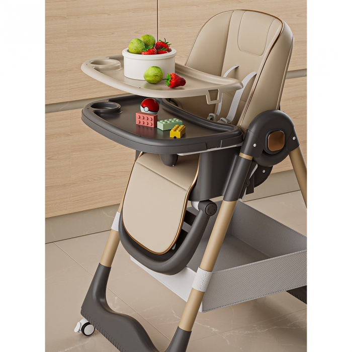 Scaun de Masa pentru Bebelusi si Copii, Flippy, 2 Tavite si Husa Detasabile, Multifuncțional, Stabil, Centura de Siguranta, Inaltime Ajustabila, Spatar Reglabil Moale, Cos de Depozitare, 100x50x80cm,  [11]
