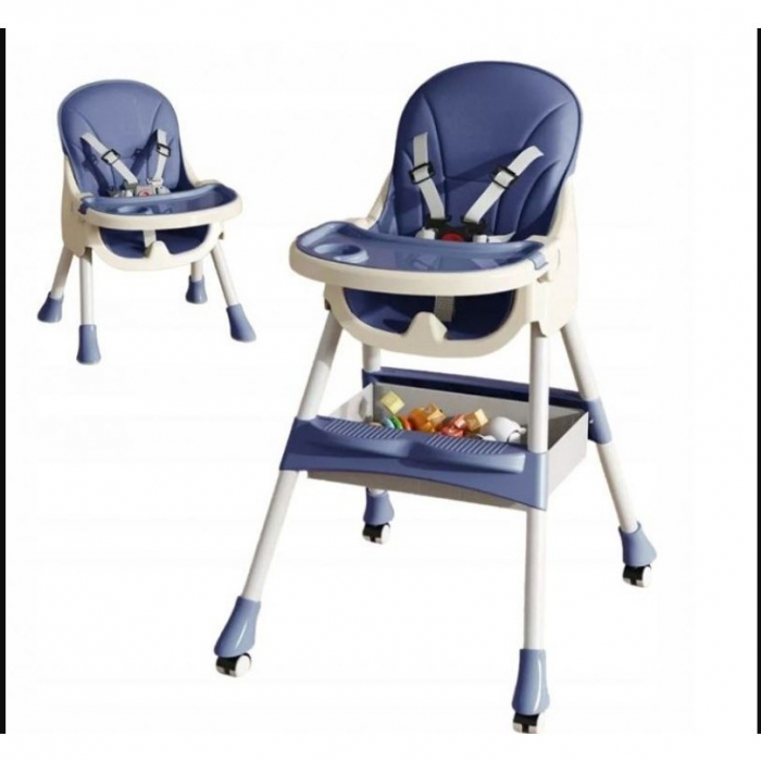 Scaun de Masa pentru Bebelusi si Copii, Flippy, cu Roti, Telescopic, Pliabil, Masuta Reglabila, Suport Picioare, Scaun cu Invelis Piele Artificiala, Centura Siguranta, Spatiu Depozitare, 97x73x65 cm,  [4]