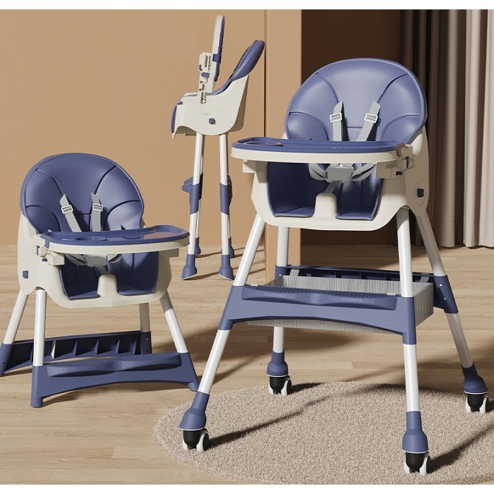 Scaun de Masa pentru Bebelusi si Copii, Flippy, cu Roti, Telescopic, Pliabil, Masuta Reglabila, Suport Picioare, Scaun cu Invelis Piele Artificiala, Centura Siguranta, Spatiu Depozitare, 97x73x65 cm,  [2]