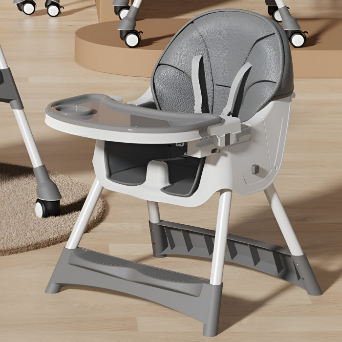 Scaun de Masa pentru Bebelusi si Copii, Flippy, cu Roti, Telescopic, Pliabil, Masuta Reglabila, Suport Picioare, Scaun cu Invelis Piele Artificiala, Centura Siguranta, Spatiu Depozitare, 97x73x65 cm,  [4]