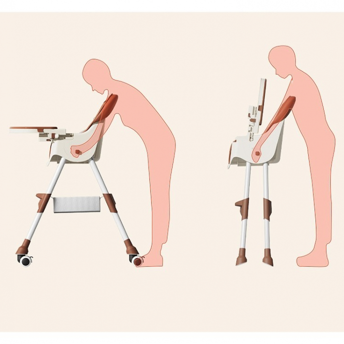 Scaun de masa pentru bebelusi si copii Flippy, cu roti, telescopic, pliabil, masuta reglabila, suport picioare, scaun invelis piele artificiala, centura siguranta, spatiu depozitare, 97 x 73 x 65 cm,  [4]