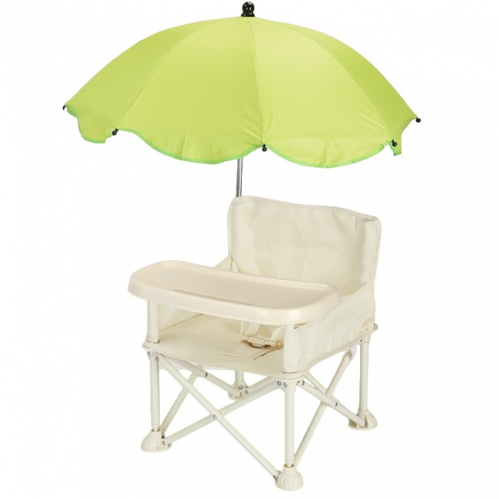 Scaun de Masa pentru Bebelusi si Copii, Flippy, Tavita si Husa Detasabile, Multifuncțional, Stabil, Centura de Siguranta, Cos de Depozitare, Bej, cu Umbrela Verde, de la 6 Luni [1]