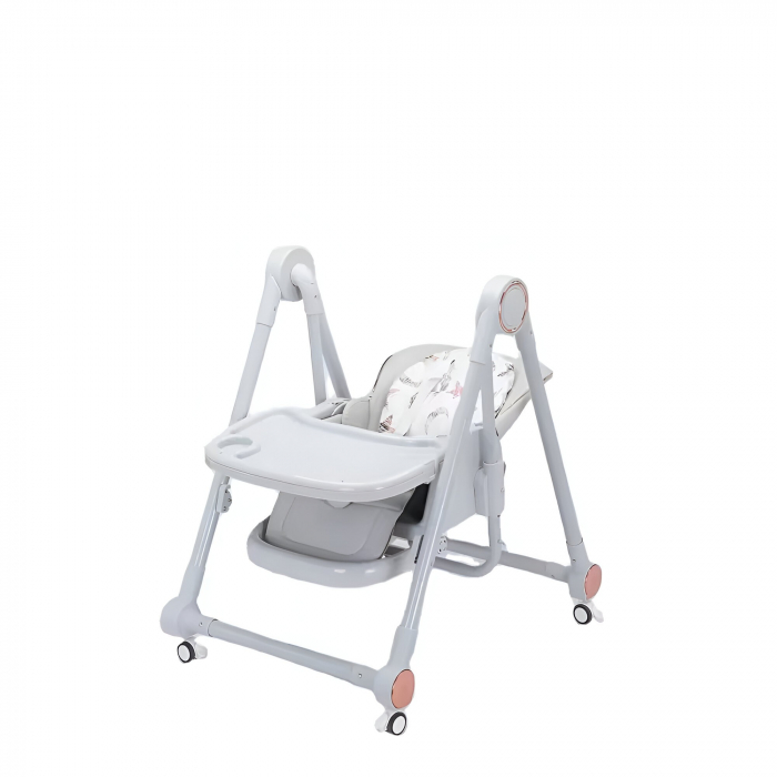 Scaun de Masa pentru Bebelusi si Copii, Flippy, Tavita si Husa Detasabile, Multifuncțional, Stabil, Centura de Siguranta, Inaltime Ajustabila, Spatar Reglabil Moale, Balansoar, de la 6 Luni, Gri [4]