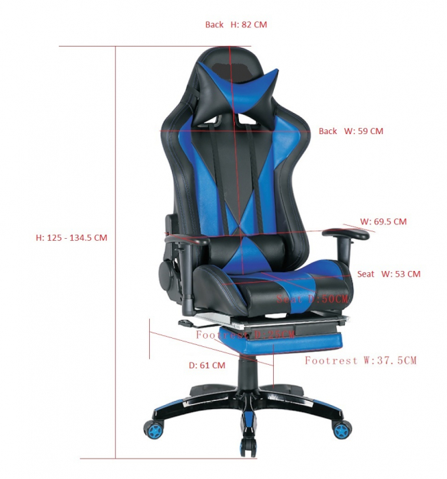 Scaun gaming US90 Suzuka, negru si albastru, 69.5x61x125-134.5 cm [6]