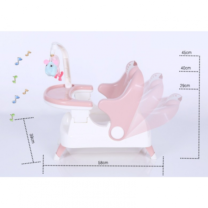 Scaun pentru Copii 2 in 1, Flippy, pentru Servit Masa si pentru Baie, Multifunctional, Pliabil, Portabil, din Plastic, Spatar Reglabil, 58 x 39 cm, Roz [6]