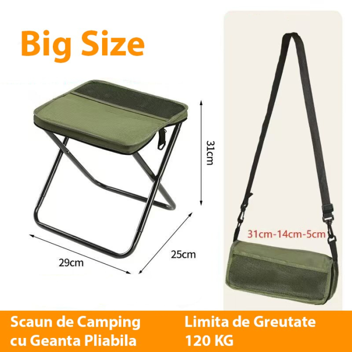 Scaun Taburet Pliabil pentru Camping, Flippy, pentru Adulti, Scaun Portabil, Pescuit, din Panza Oxford si Cadru Metalic, Mare 31 x 29 x 25 cm, Verde [2]