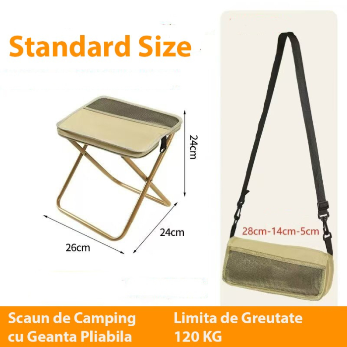 Scaun Taburet Pliabil pentru Camping, Flippy, pentru Adulti, Scaun Portabil, Pescuit, din Panza Oxford si Cadru Metalic, Mic 26 x 24 x 24 cm, Bej [2]