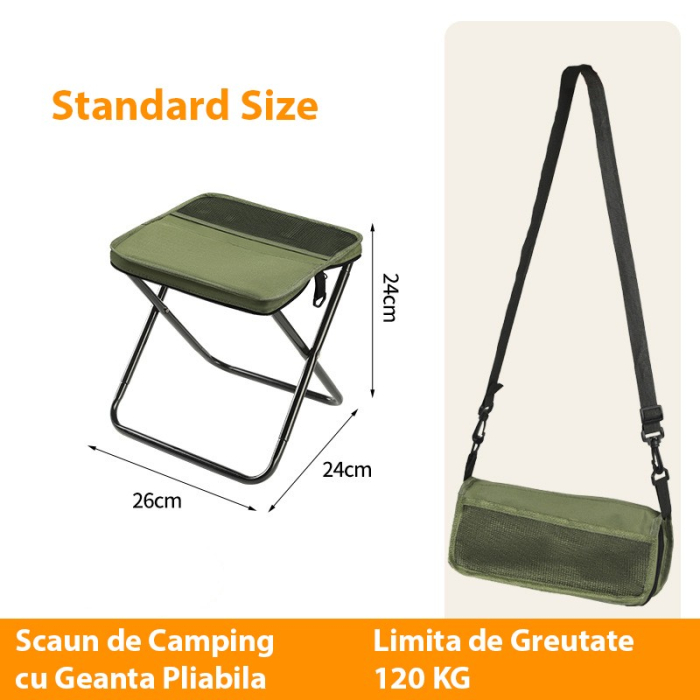 Scaun Taburet Pliabil pentru Camping, Flippy, pentru Adulti, Scaun Portabil, Pescuit, din Panza Oxford si Cadru Metalic, Mic 26 x 24 x 24 cm, Verde [2]