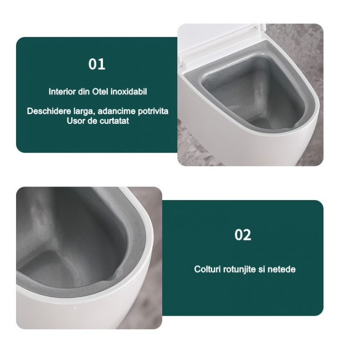Scrumiera creativa Flippy, Forma de Toaleta, Capac Alb , Material ABS si Otel Inoxidabil, 12.5 x 10 x 8 cm, Fixare prin Lipire sau De Sine Statator, pentru Baie, Camera, Bucatarie, Balcon, Alb, model  [11]