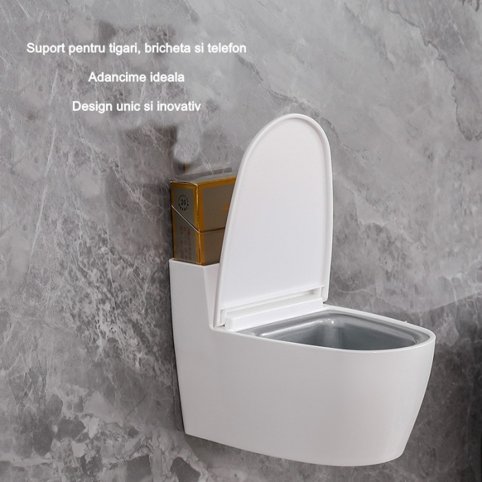 Scrumiera creativa Flippy, Forma de Toaleta, Capac Alb , Material ABS si Otel Inoxidabil, 12.5 x 9.8 x 8.4 cm, Fixare prin Lipire sau De Sine Statator, pentru Baie, Camera, Bucatarie, Balcon, Alb [5]