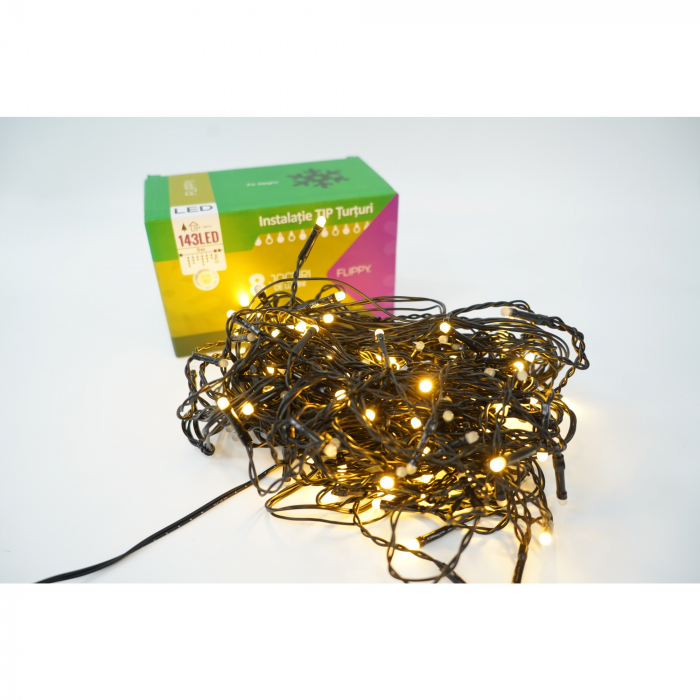Sectiune Instalatie de Craciun, Flippy®, Tip Turturi, Fara Alimentator, 5m, 143 LED-uri, 8 Jocuri de Lumini, Fir Negru, Lumina Alb Cald, IP44, Interconectabila [6]