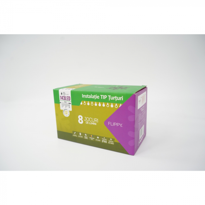 Sectiune Instalatie de Craciun, Flippy®, Tip Turturi, Fara Alimentator, 5m, 143 LED-uri, 8 Jocuri de Lumini, Fir Negru, Lumina Alb Cald, IP44, Interconectabila [2]