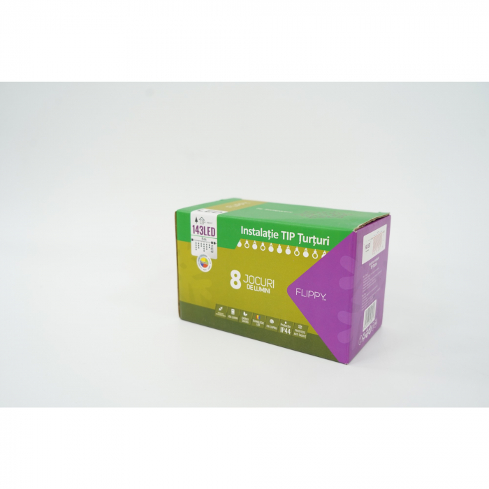 Sectiune Instalatie de Craciun Flippy® Tip Franjuri, 8 jocuri de lumini 5 m, 143 LED-uri, Interconectabila, Fir Transparent, Multicolor, Atentie! nu contine alimentator [4]