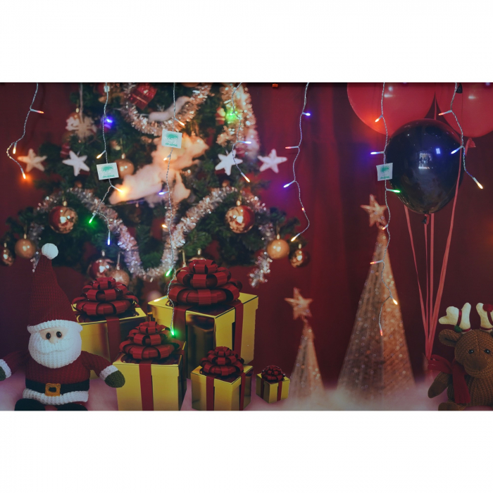 Sectiune Instalatie de Craciun Flippy® Tip Franjuri, 8 jocuri de lumini 5 m, 143 LED-uri, Interconectabila, Fir Transparent, Multicolor, Atentie! nu contine alimentator [3]