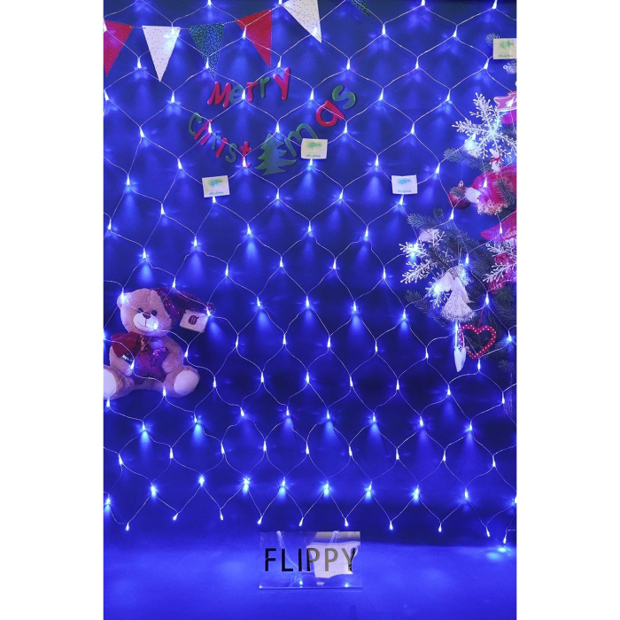Sectiune Instalatie de Craciun Flippy, Tip Plasa, 120 LED-uri, 1.5 x 1.5 m, 8 jocuri de lumini, Interconectabila, Fir transparent, Albastru [2]
