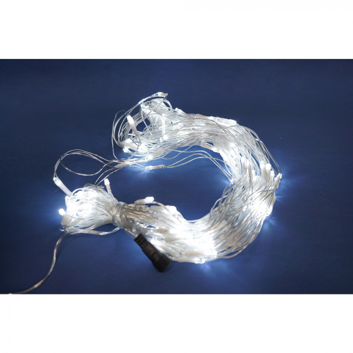 Sectiune Instalatie de Craciun Flippy, Tip Plasa, 160 LED-uri, 2 m x 2 m, 8 jocuri de lumini, Interconectabila, Fir transparent, Alb rece [4]