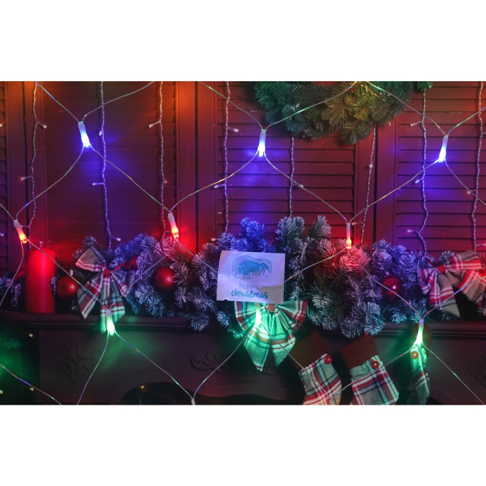 Sectiune Instalatie de Craciun Flippy, Tip Plasa, 160 LED-uri, 2 m x 2 m, 8 jocuri de lumini, Interconectabila, Fir transparent, Multicolor [3]