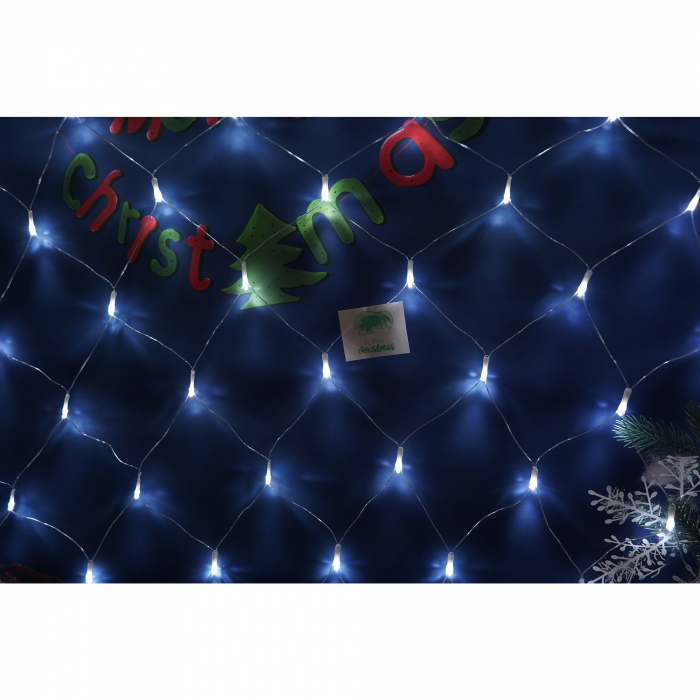 Sectiune Instalatie de Craciun Flippy, Tip Plasa, 160 LED-uri, 3 m x 1 m, 8 jocuri de lumini, Interconectabila, Fir transparent, Alb rece [3]
