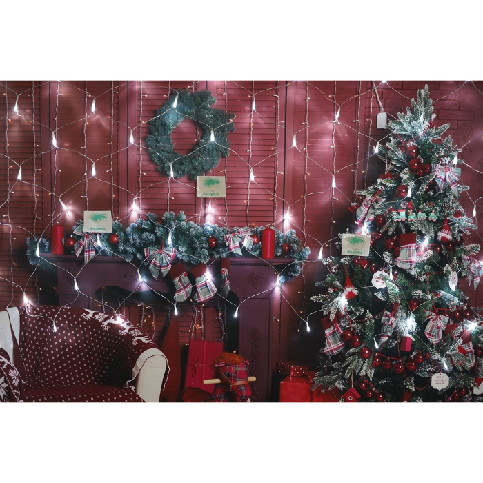 Sectiune Instalatie de Craciun Flippy, Tip Plasa, 80 LED-uri, 2 m x 1 m, 8 jocuri de lumini, Interconectabila, Fir transparent, Alb rece [2]