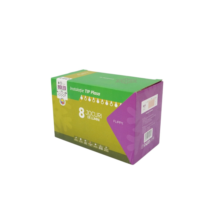 Sectiune Instalatie de Craciun Flippy, Tip Plasa, 80 LED-uri, 2 m x 1 m, 8 jocuri de lumini, Interconectabila, Fir transparent, Multicolor [5]