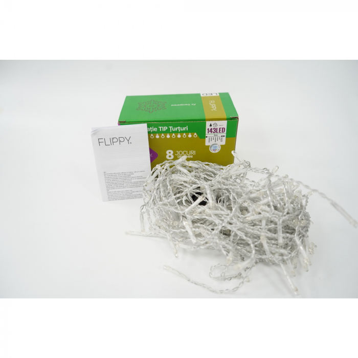 Sectiune Instalatie de Craciun Flippy® Tip Turturi, Flash 5 m, 143 LED-uri, Interconectabila, Fir Transparent, RB-RG, Atentie! nu contine alimentator [4]